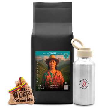 JT Coffee Gourmet Ground Coffee & Bottle Combo Premium Colombian Roast